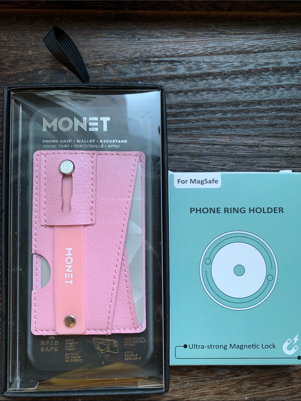 MONET Pink Phone Wallet Grip and Mindsky MagSafe Ring Holder